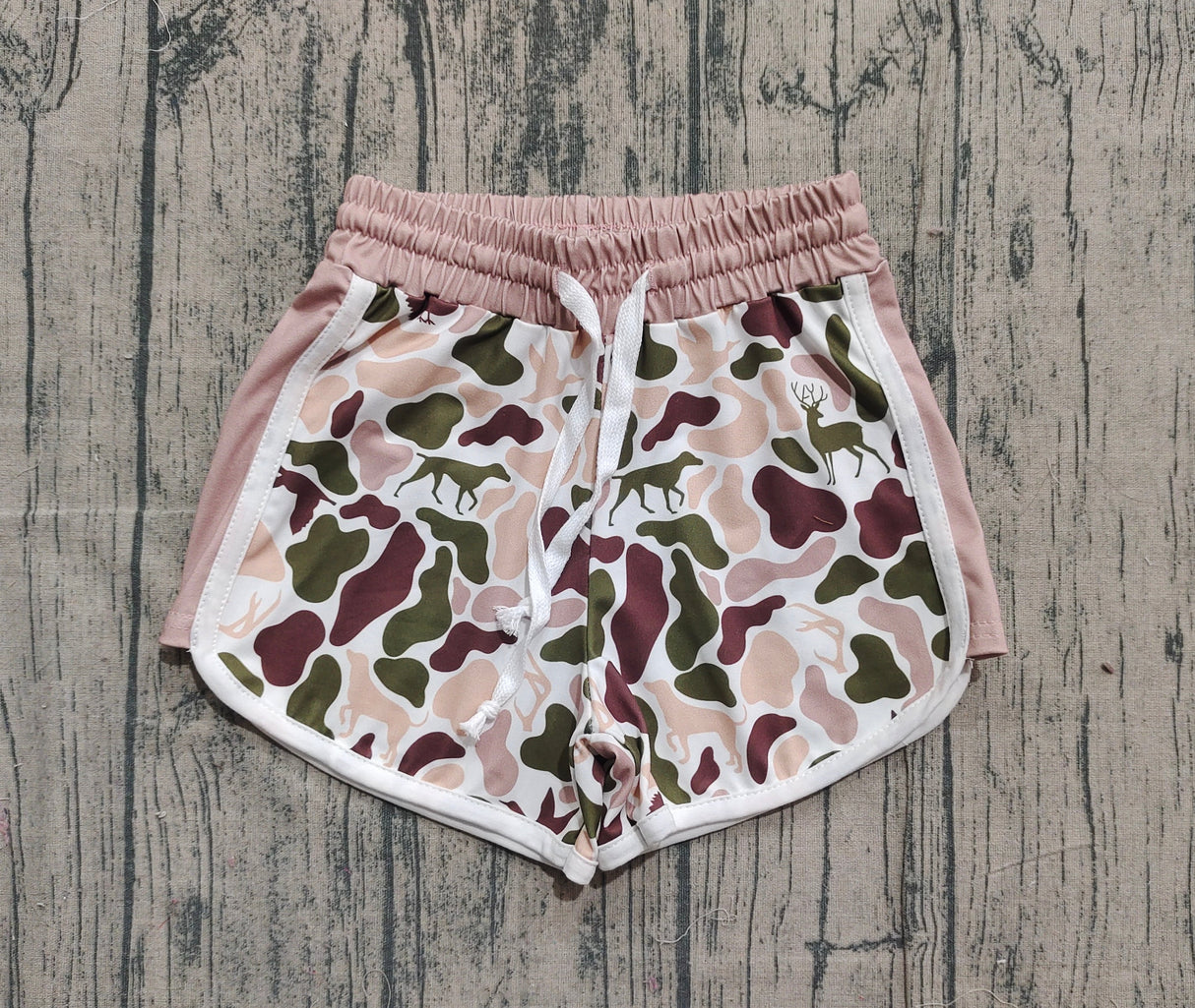 Dog duck deer camo drawstring kids girls summer shorts