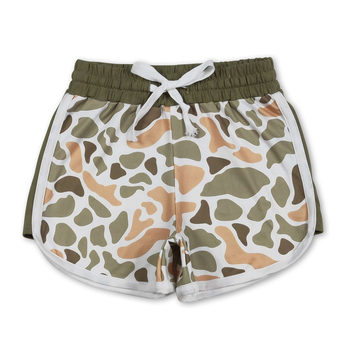 Green camo drawstring kids girls summer shorts