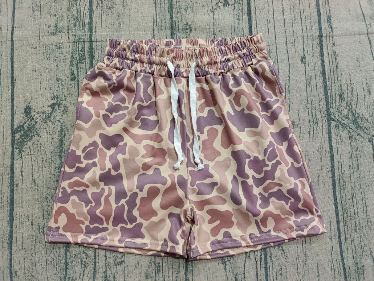 Khaki camo pockets elastic kids boys summer shorts