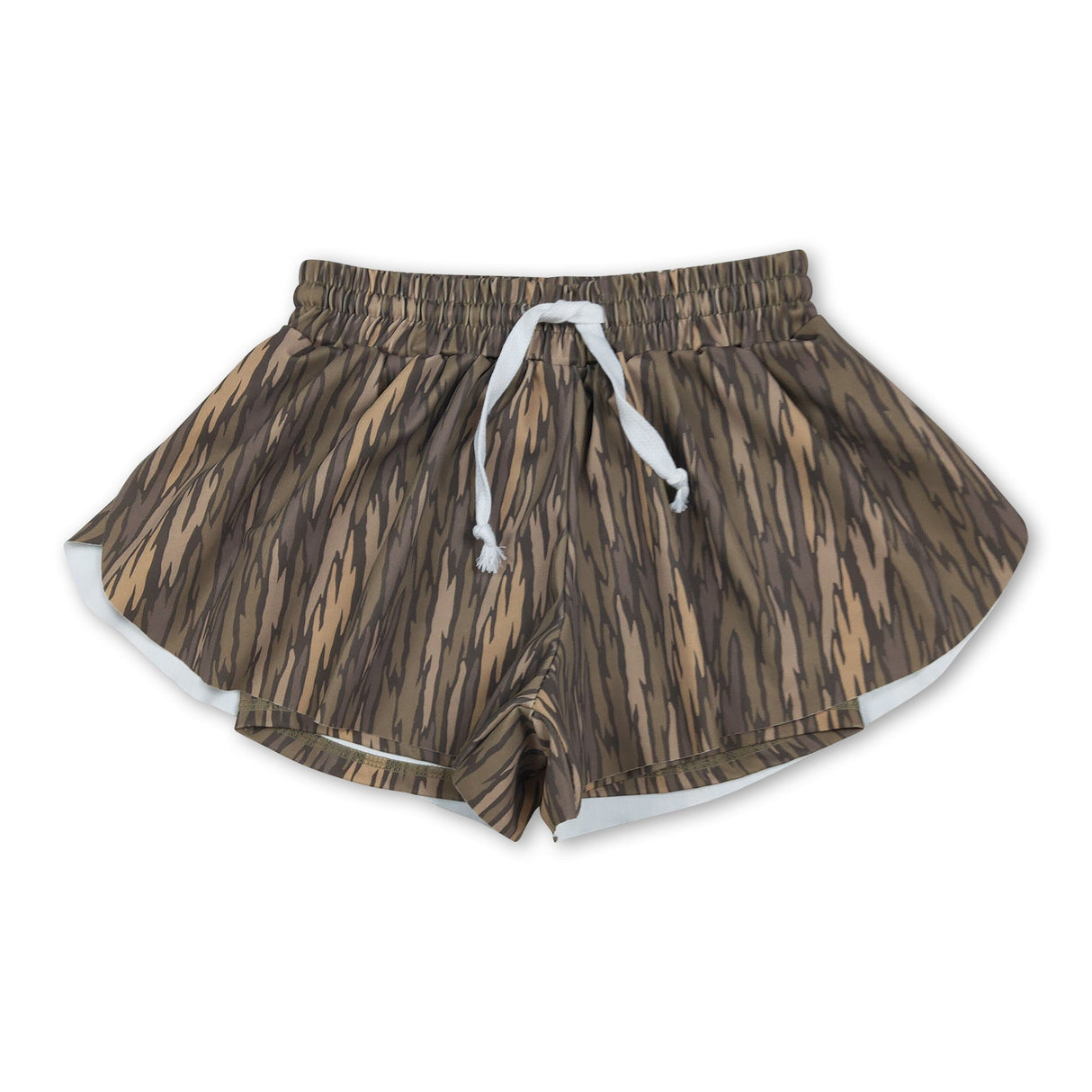 Olive camo kids girls summer active shorts