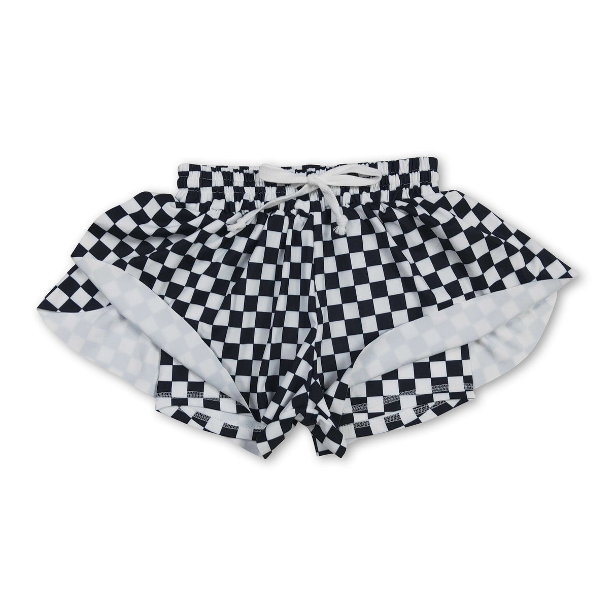 Black plaid kids girls team active summer shorts