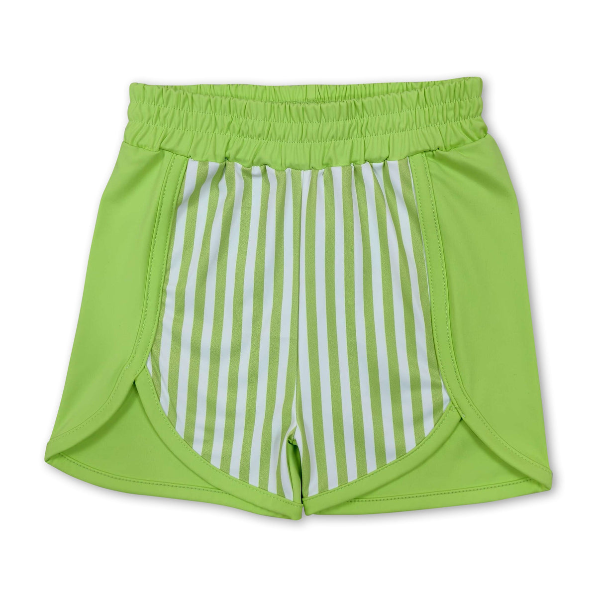 Green stripe kids girls active summer shorts