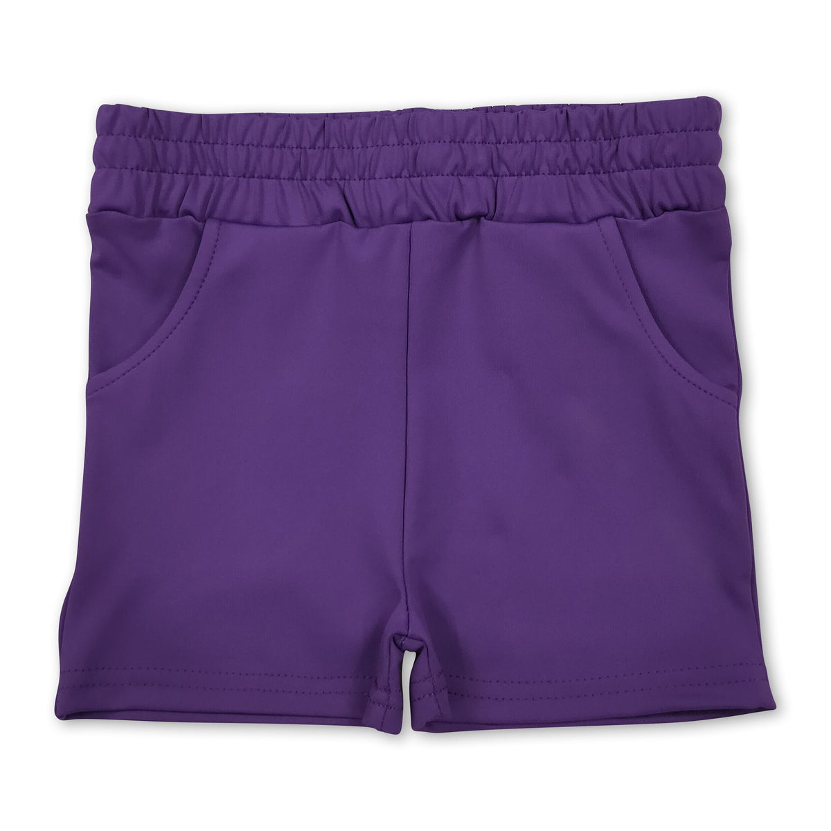 High waist purple pockets kids girls tight active shorts