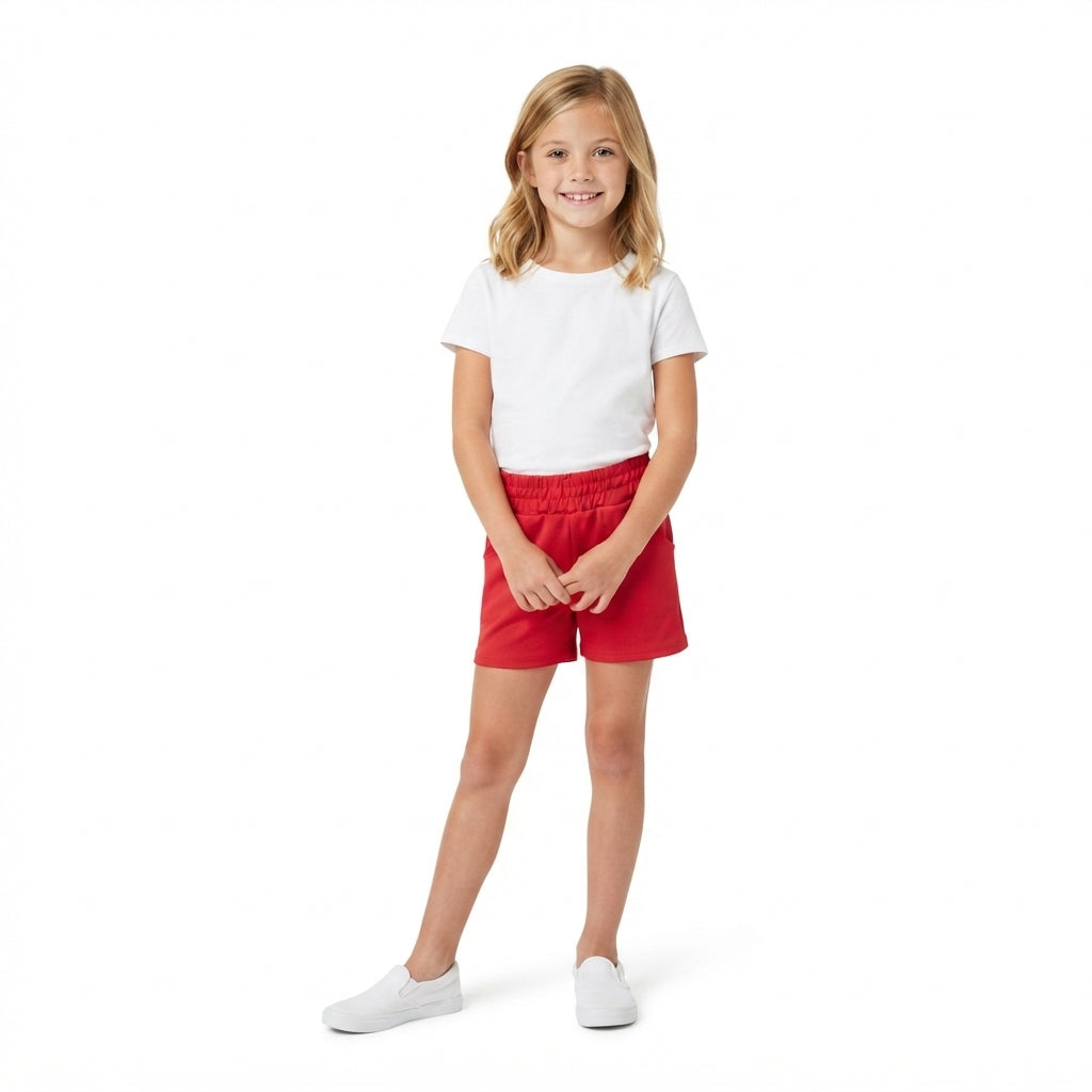 High waist red pockets kids girls tight active shorts