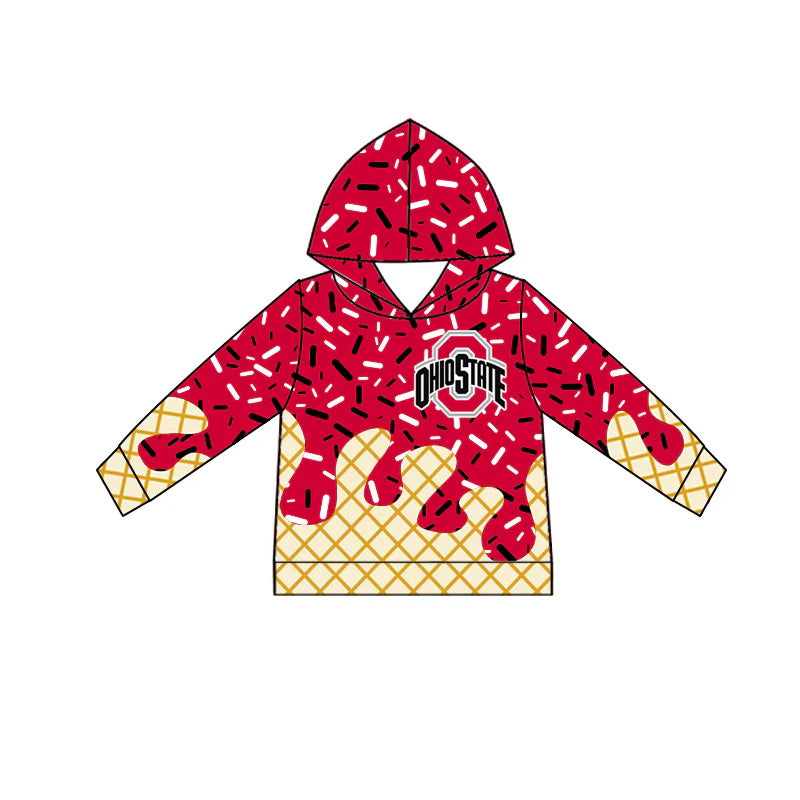 MOQ 3 pcs O red black ice cream sprinkle toddler kids team hoodie