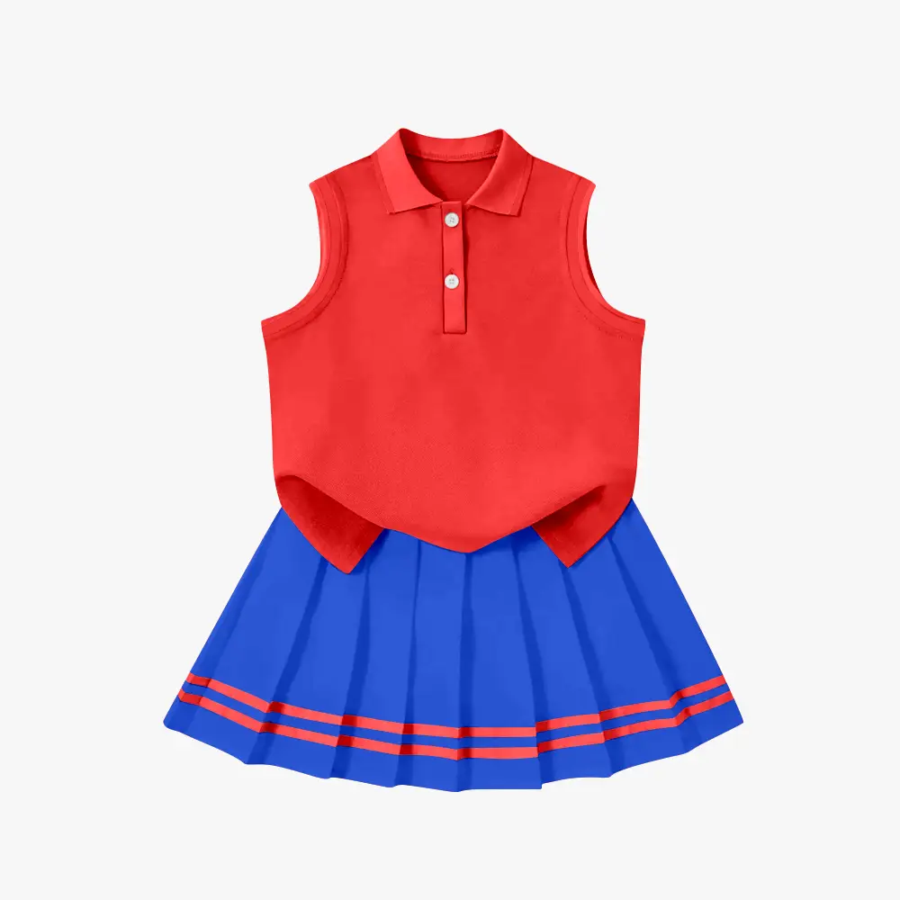 MOQ 30 pcs red polo top skort kids girls active set