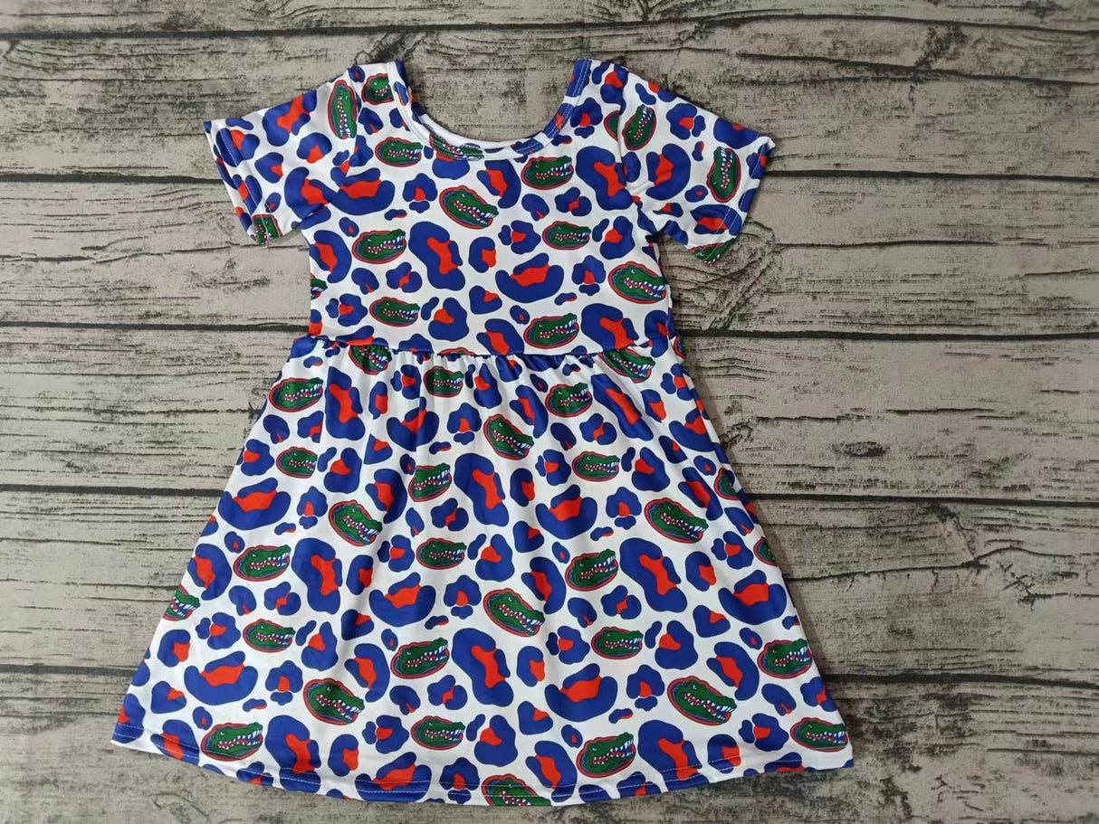MOQ 3 pcs short sleeves crocodile blue leopard girls team dress