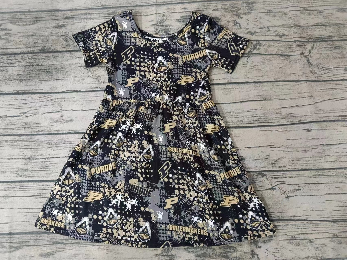 MOQ 3 pcs short sleeves P black girls team dress