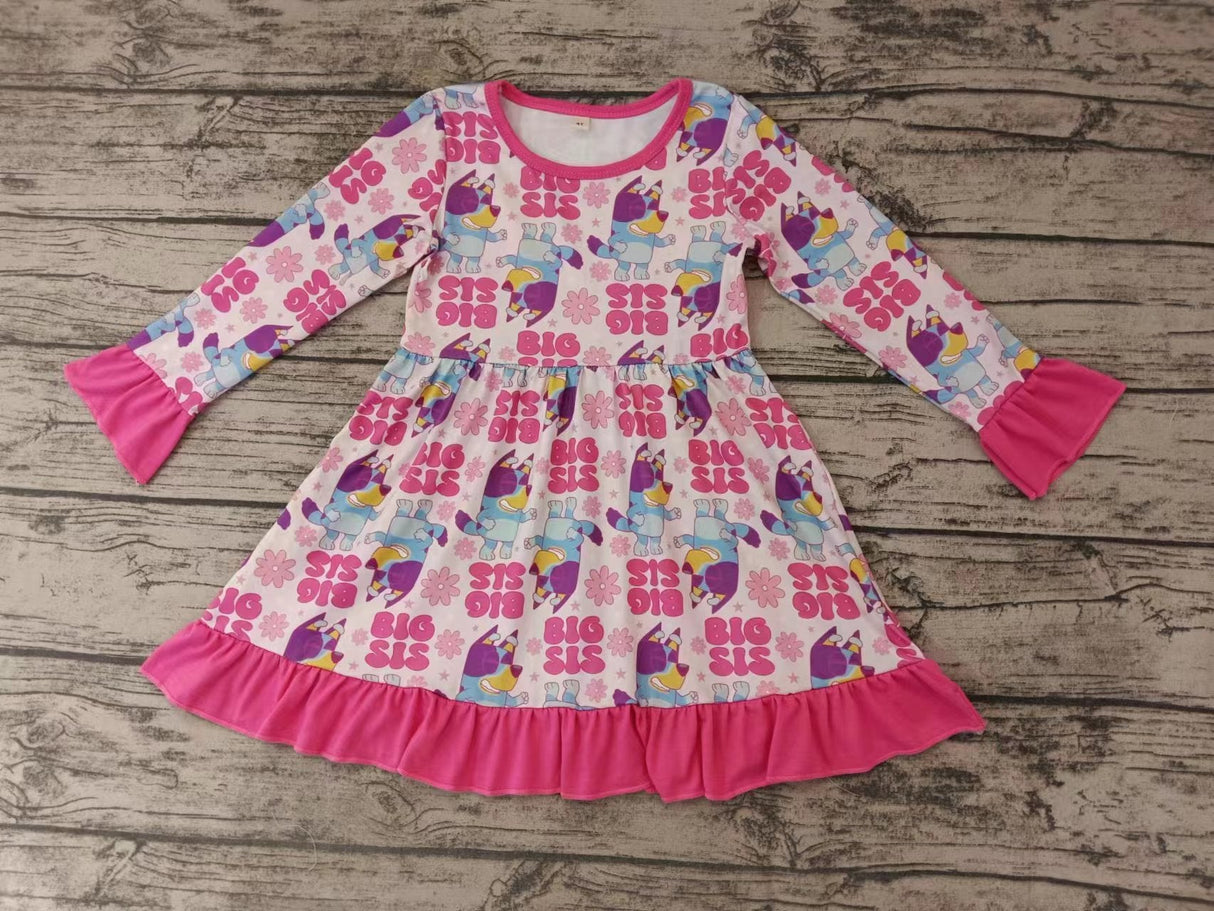 MOQ 3 pcs long sleeves big sister floral girls dresses