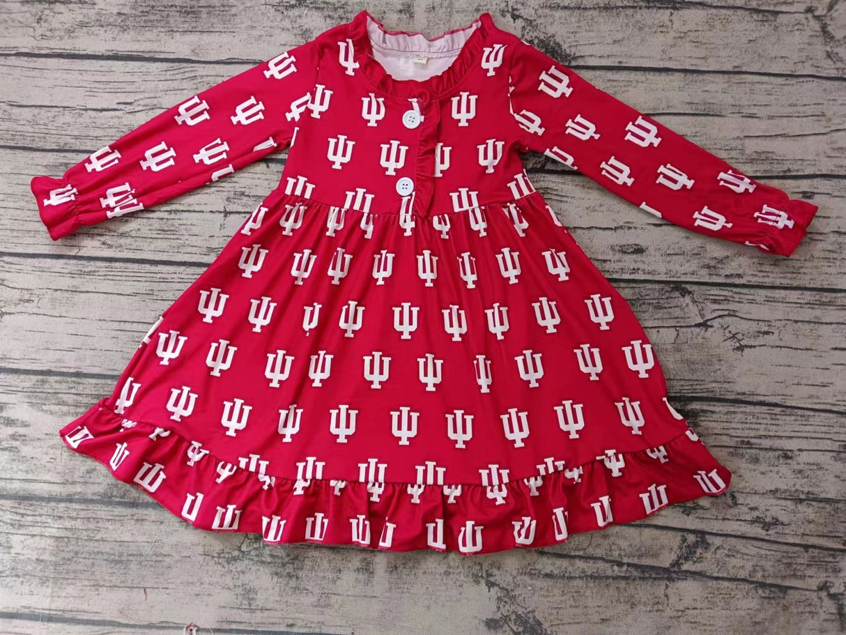 MOQ 3 pcs I U red long sleeves kids girls team night gown