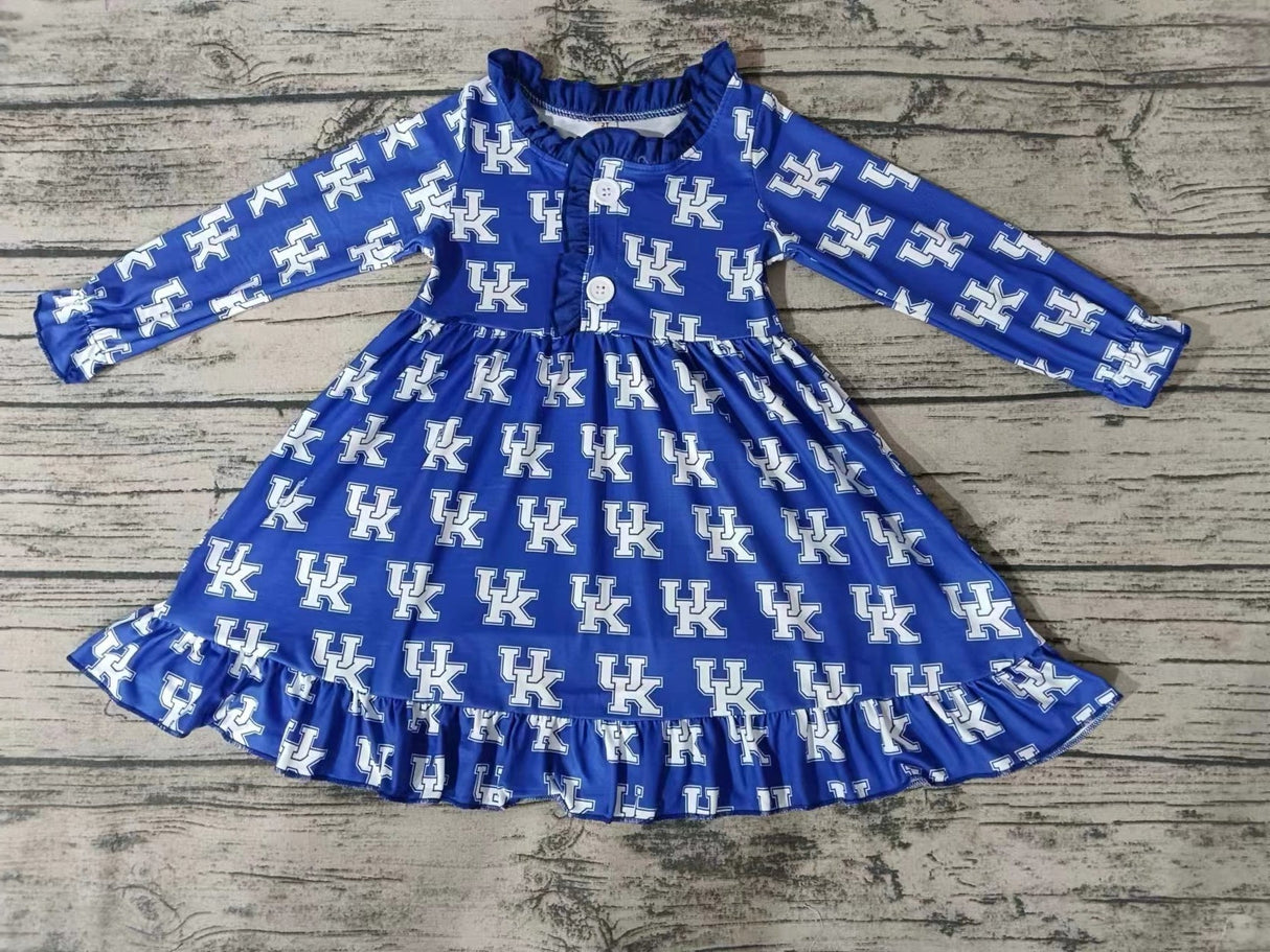 MOQ 3 pcs U K blue long sleeves girls team night gown