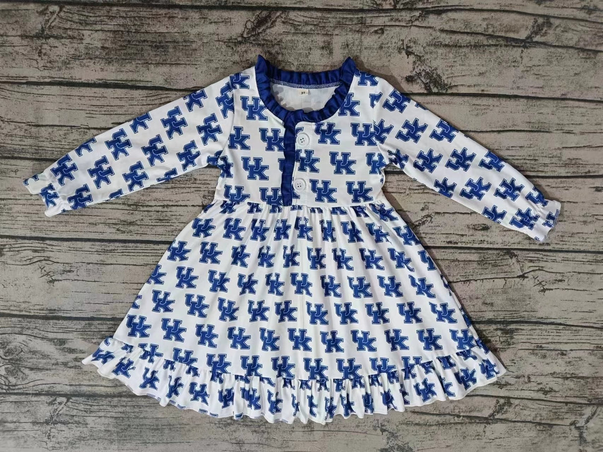 MOQ 3 pcs U K blue long sleeves kids girls team night gown