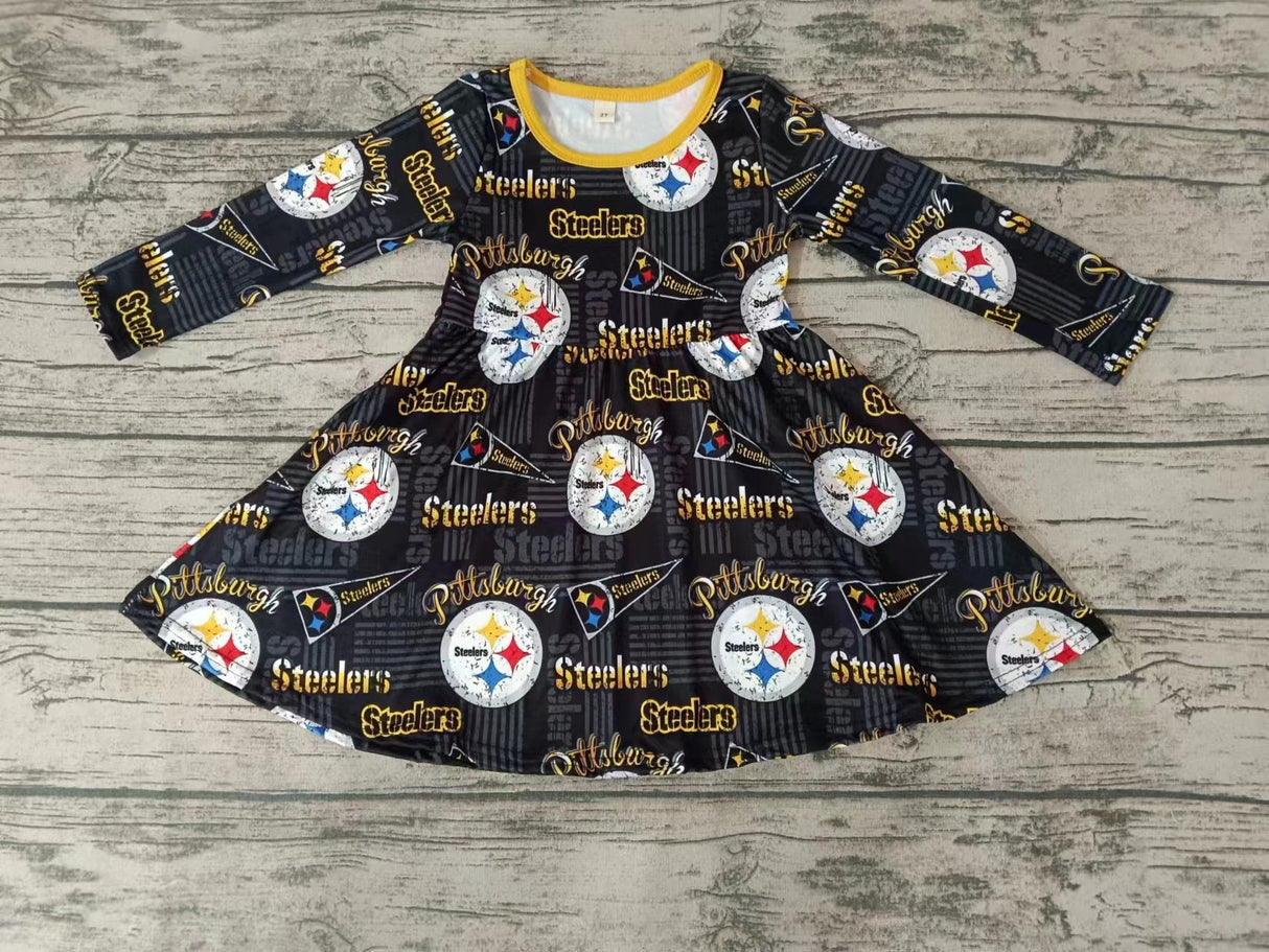 MOQ 3 pcs long sleeves yellow black girls team dresses