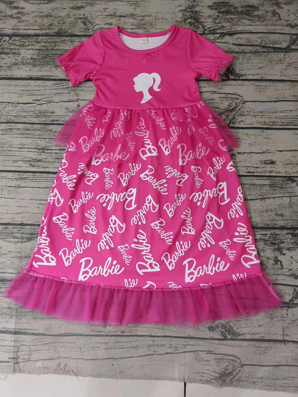 MOQ 3 pcs short sleeves hot pink party girls tulle dress