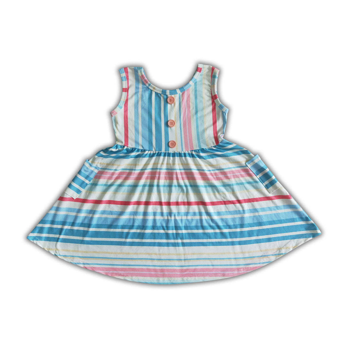 Colorful stripe pocket baby girls summer twirl dresses