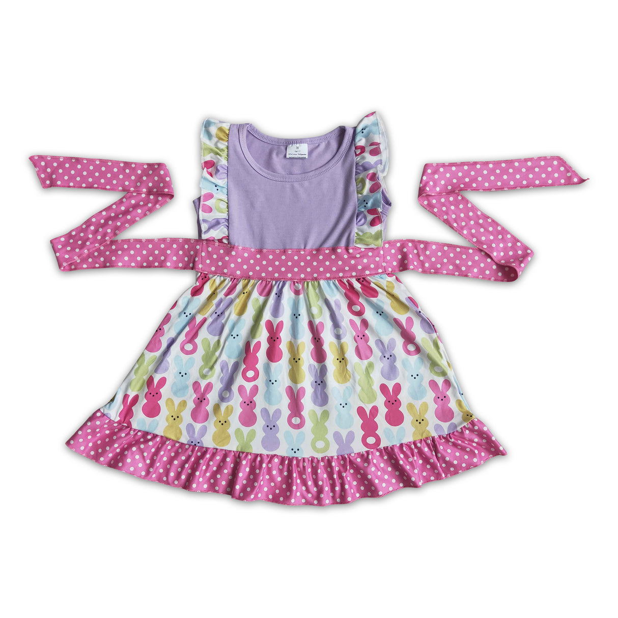 Flutter sleeve purple bunny print girls easter dresses