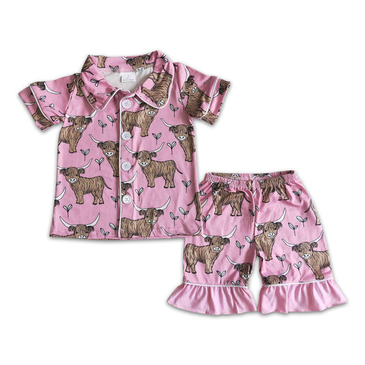 Pink cow print shorts girls summer pajamas
