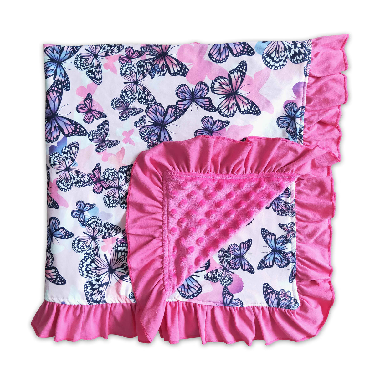 Butterfly hot pink ruffle baby blankets