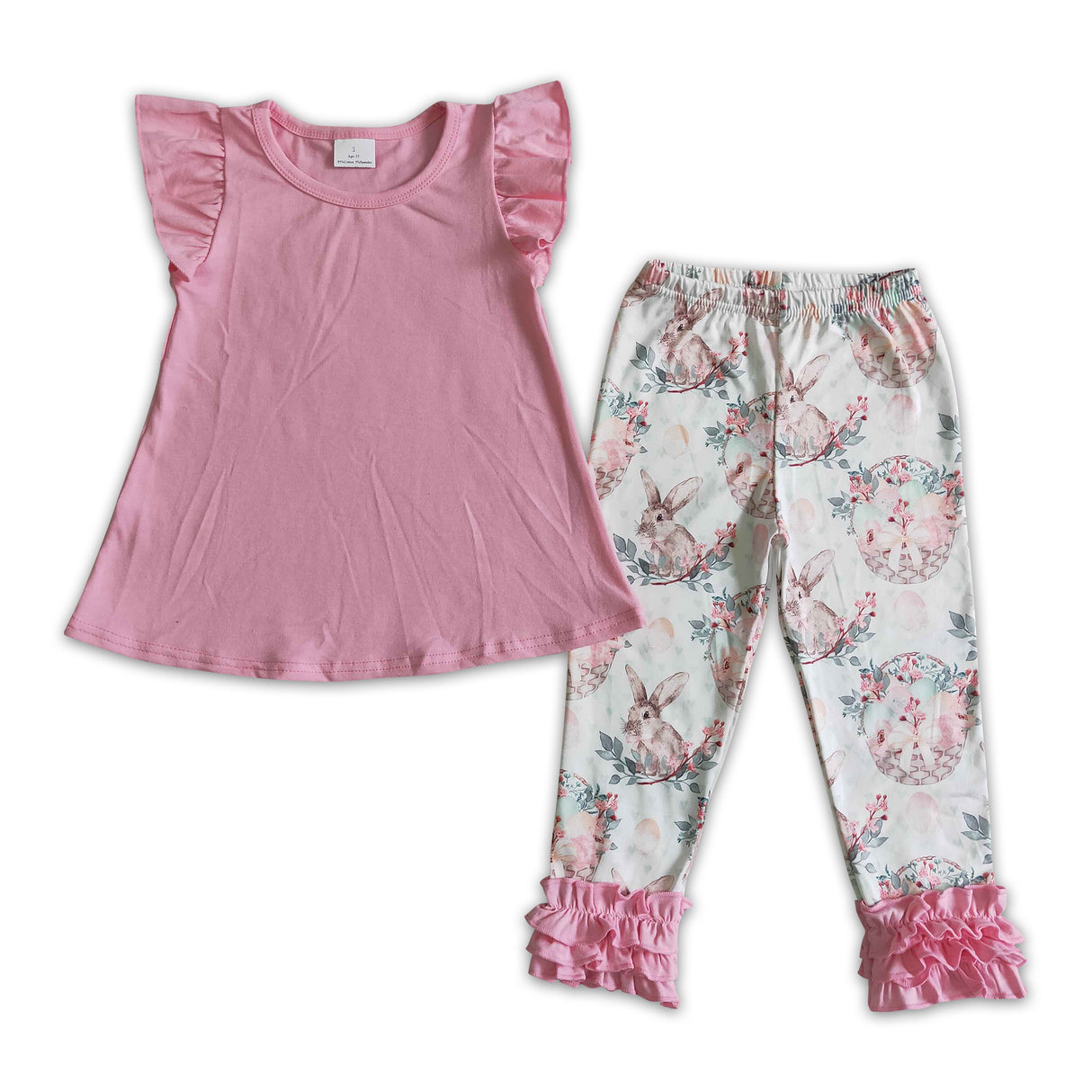 Pink cotton tunic icing ruffle leggings girls easter clothes