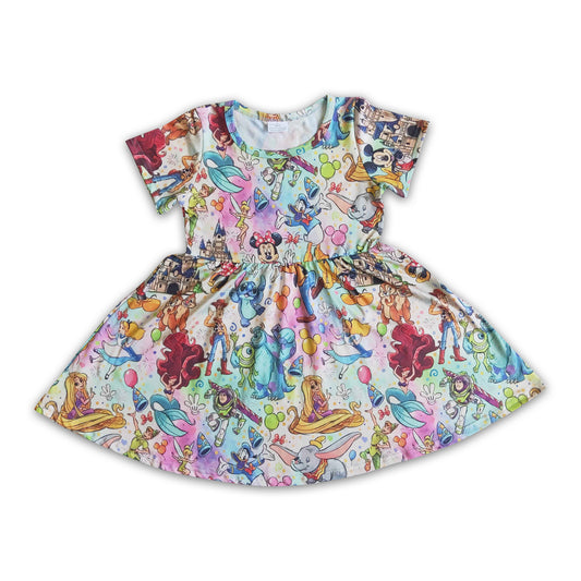 Short sleeve cute mouse girls twirl summer dresses
