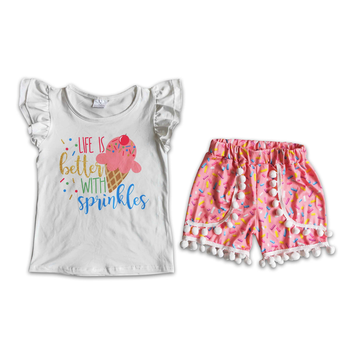 Life is better with sprinkles shirt ice cream pom pom shorts set