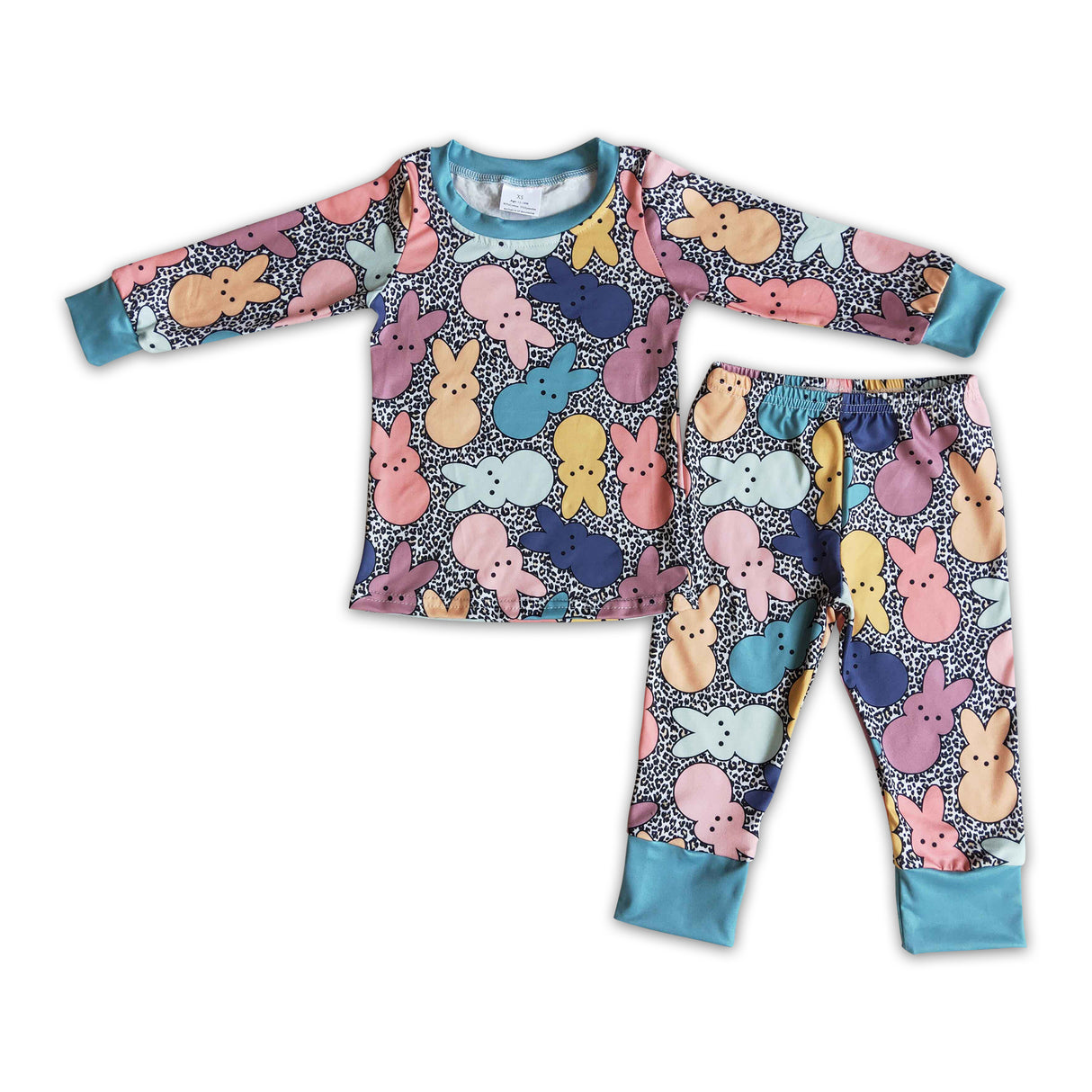 Huggin with my peeps leopard bunny print boy easter pajamas