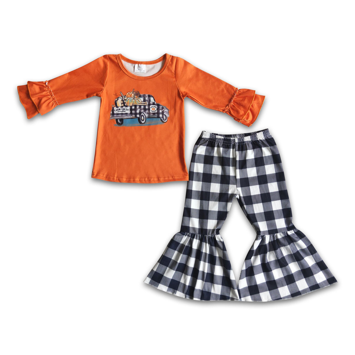 Girl Pumpkin Plaid Pants Outfit