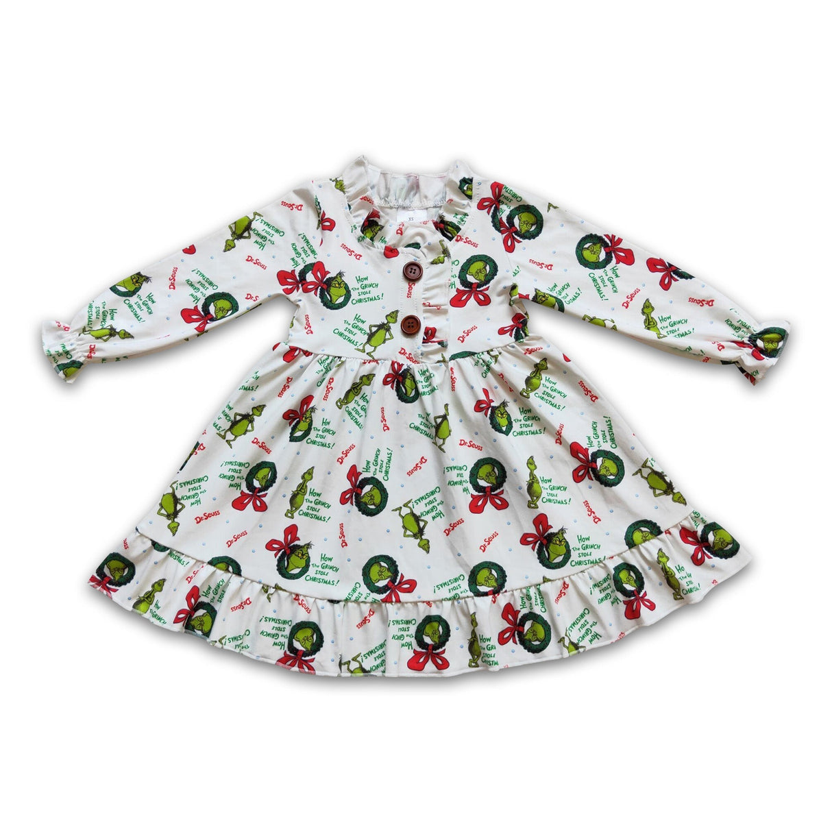 Long sleeve green face girls Christmas Gown