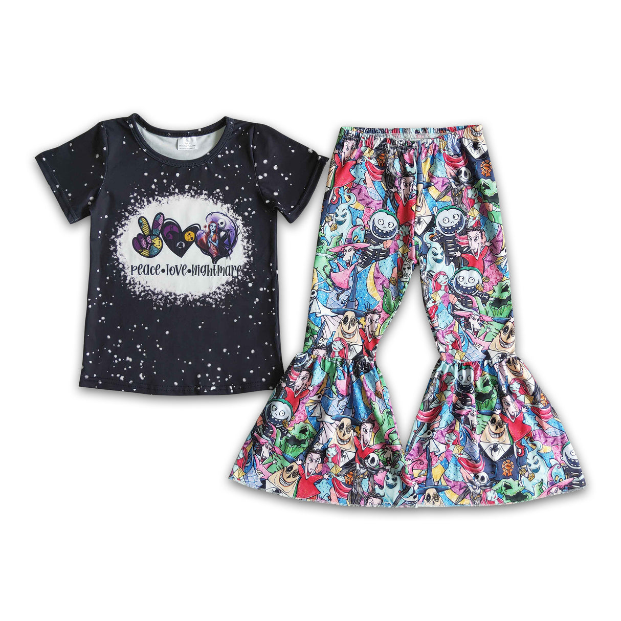 Girl peace love black bleached shirt skull pants Halloween outfit
