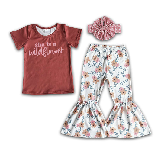 She is a wild flower shirt floral bell bottom pants toddler girls spring clothing