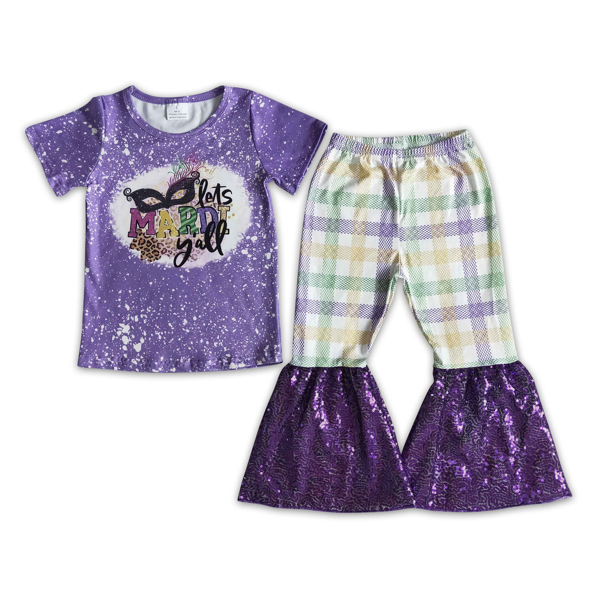 Let's Mardi y'all shirt sequin bell bottom pants girls mardi gras outfits