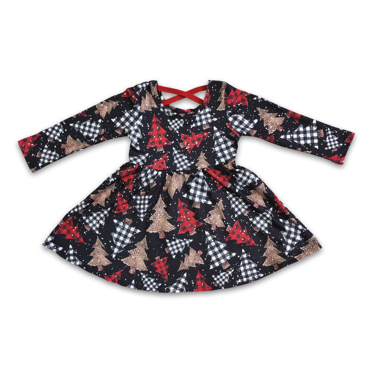 Leopard plaid Christmas baby girls twirl dresses