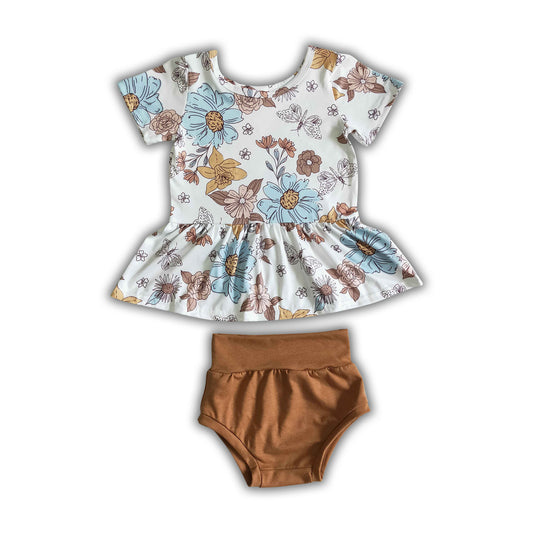Floral peplum brown bummies baby clothes
