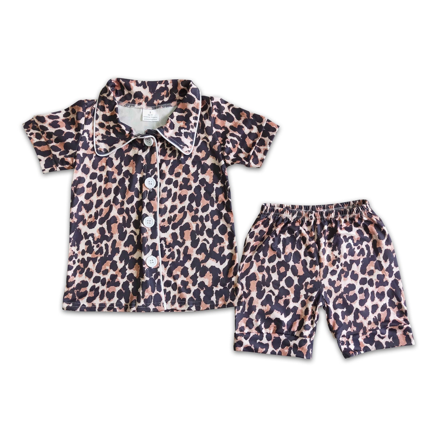 Leopard short sleeve shorts boy and girls summer pajamas