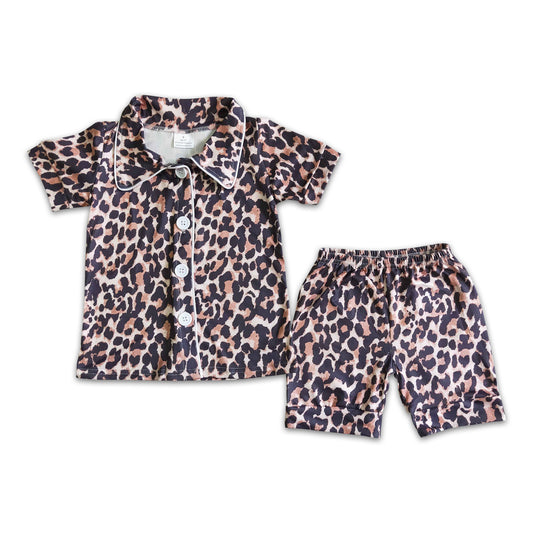 Leopard unisex short sleeve shorts boy and girls summer pajamas