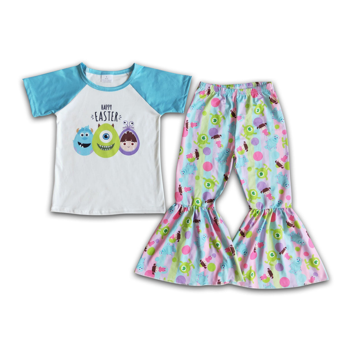 Happy easter egg print shirt bell bottom pants set girls boutique clothing