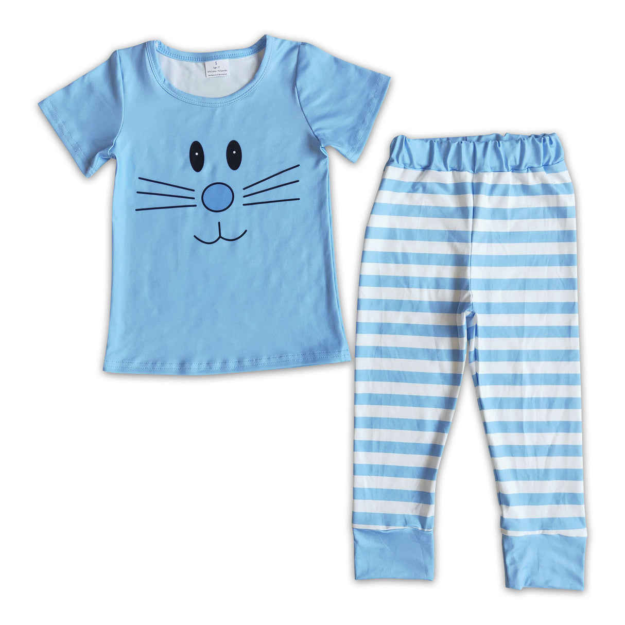 Short sleeve bunny blue pink boys easter pajamas