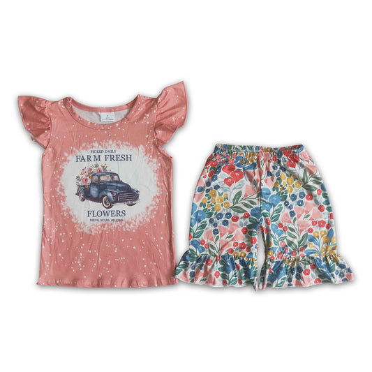 Farm fresh shirt floral shorts kids clothing set