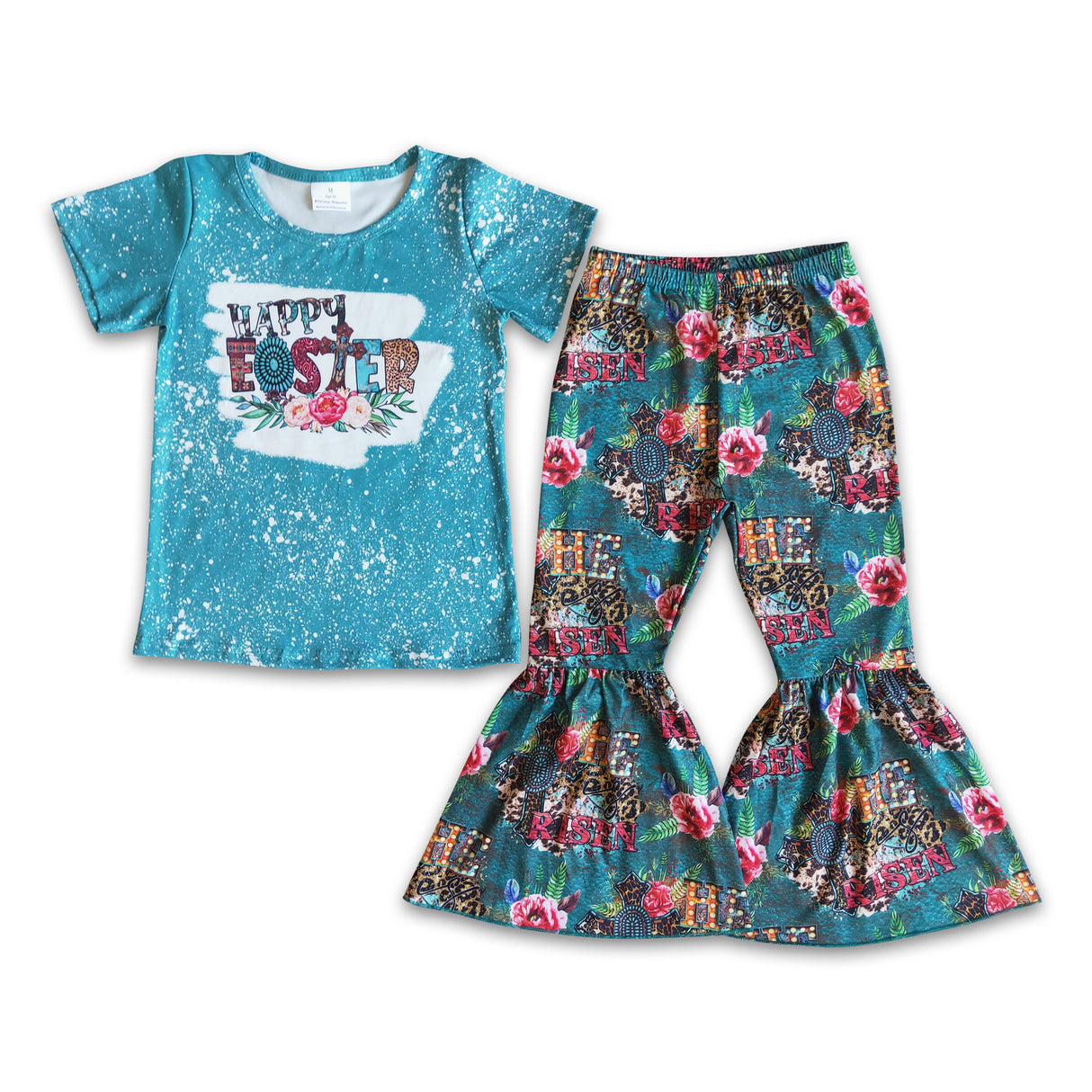 Happy easter bleached shirt bell bottom pants girls western outfits