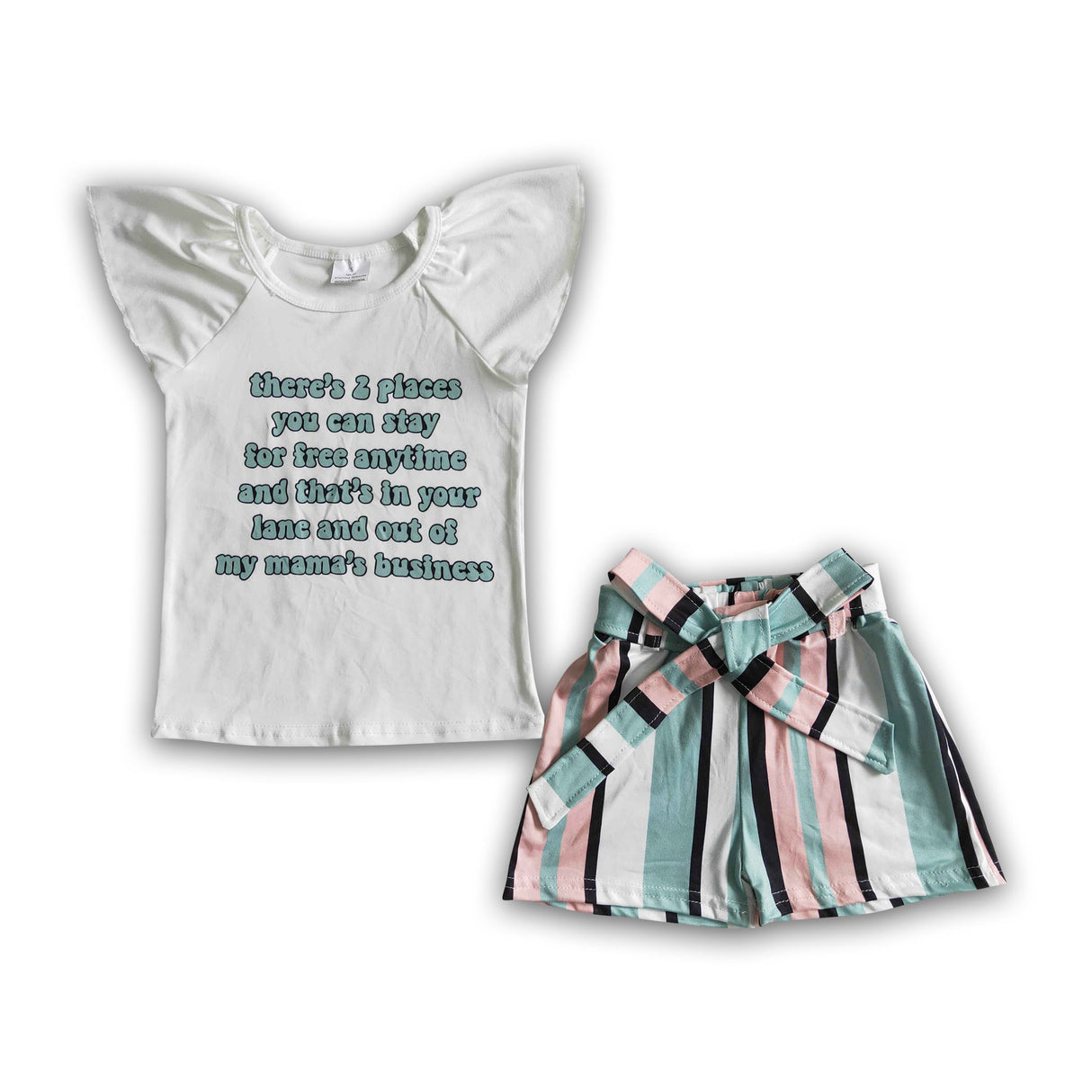 Mama's business letters shirt stripe shorts girls boutique clothing