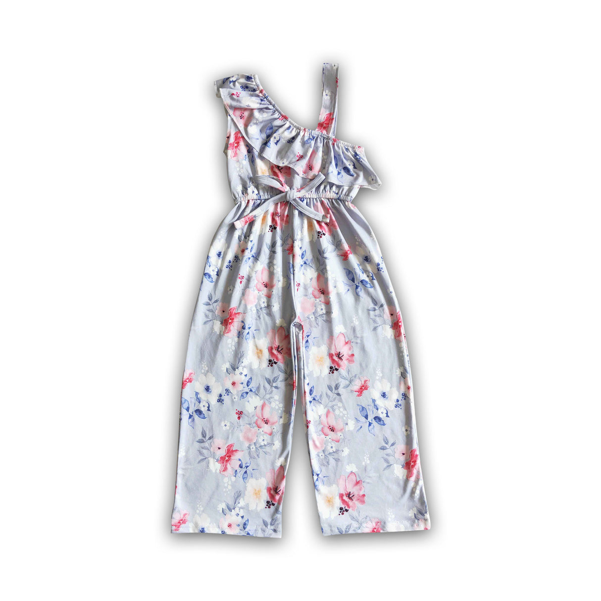 Floral one off shoulder ruffle pants baby girls jumpsuit