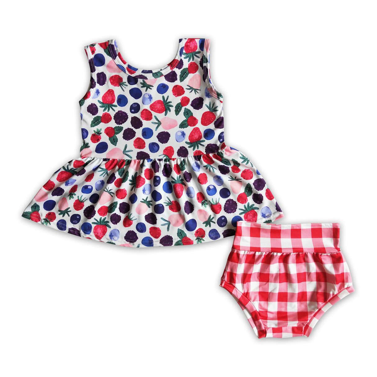 Girl Strawberry Plaid Bummies set