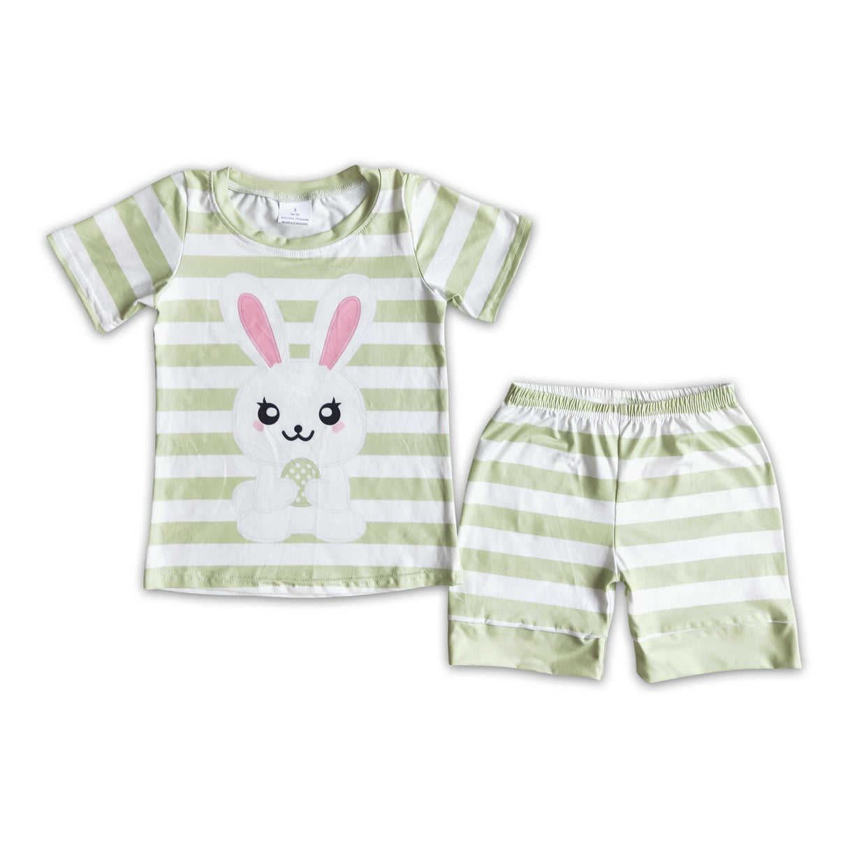Green stripe bunny print shirt shorts boy easter pajamas