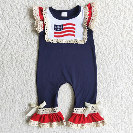 Flag embroidery baby 4th of july romper