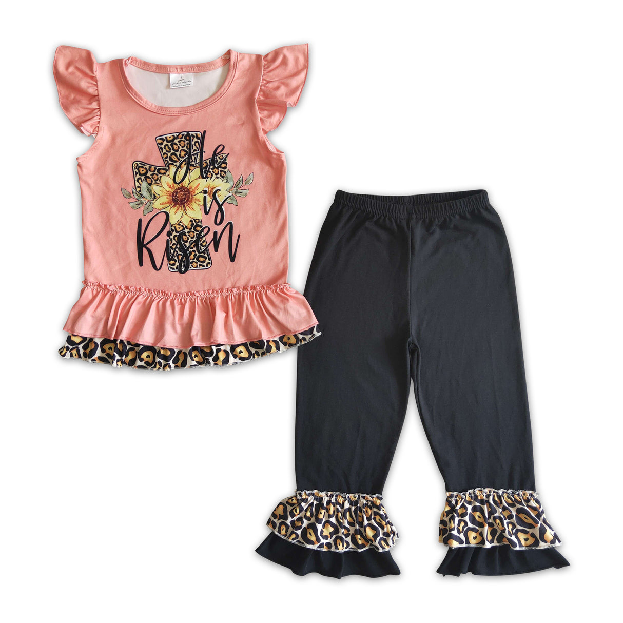 He is risen shirt ruffle pants girls easter clothing