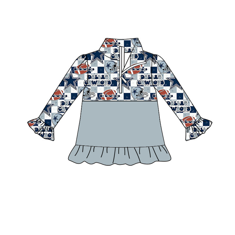 MOQ 5 cowboy ruffle girls team zipper pullover