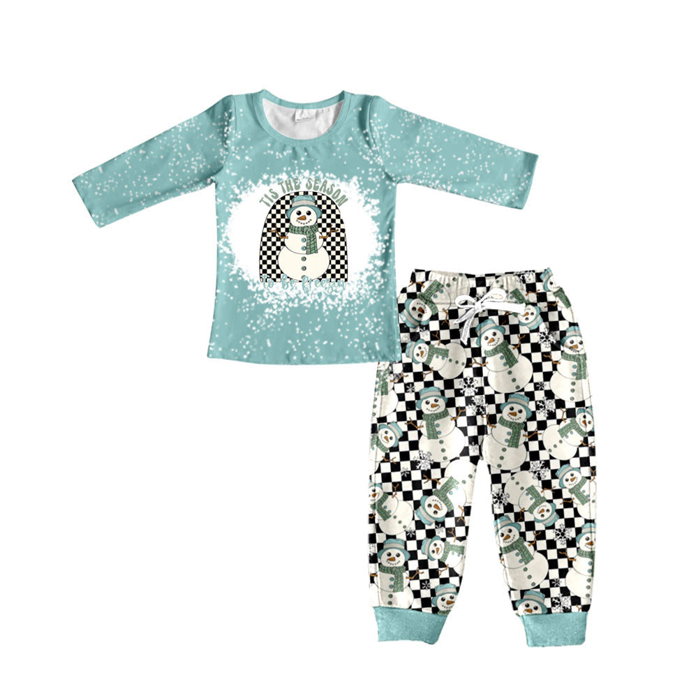 MOQ 5 plaid snowman top pants boy winter clothes