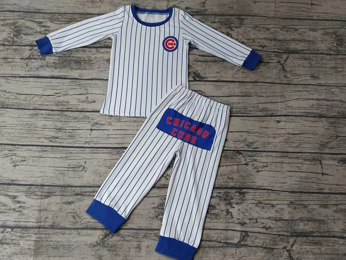 MOQ 3 pcs C blue stripe kids team pajamas