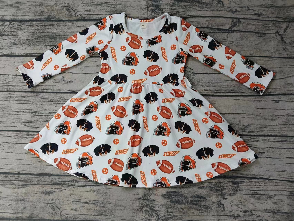 MOQ 3 pcs long sleeves dog football team girls dresses