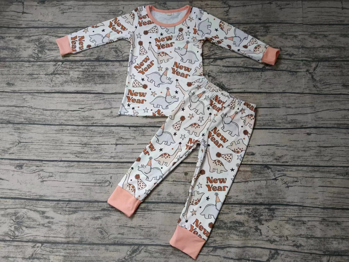 MOQ 3 pcs New year dinosaur long sleeves kids pajamas
